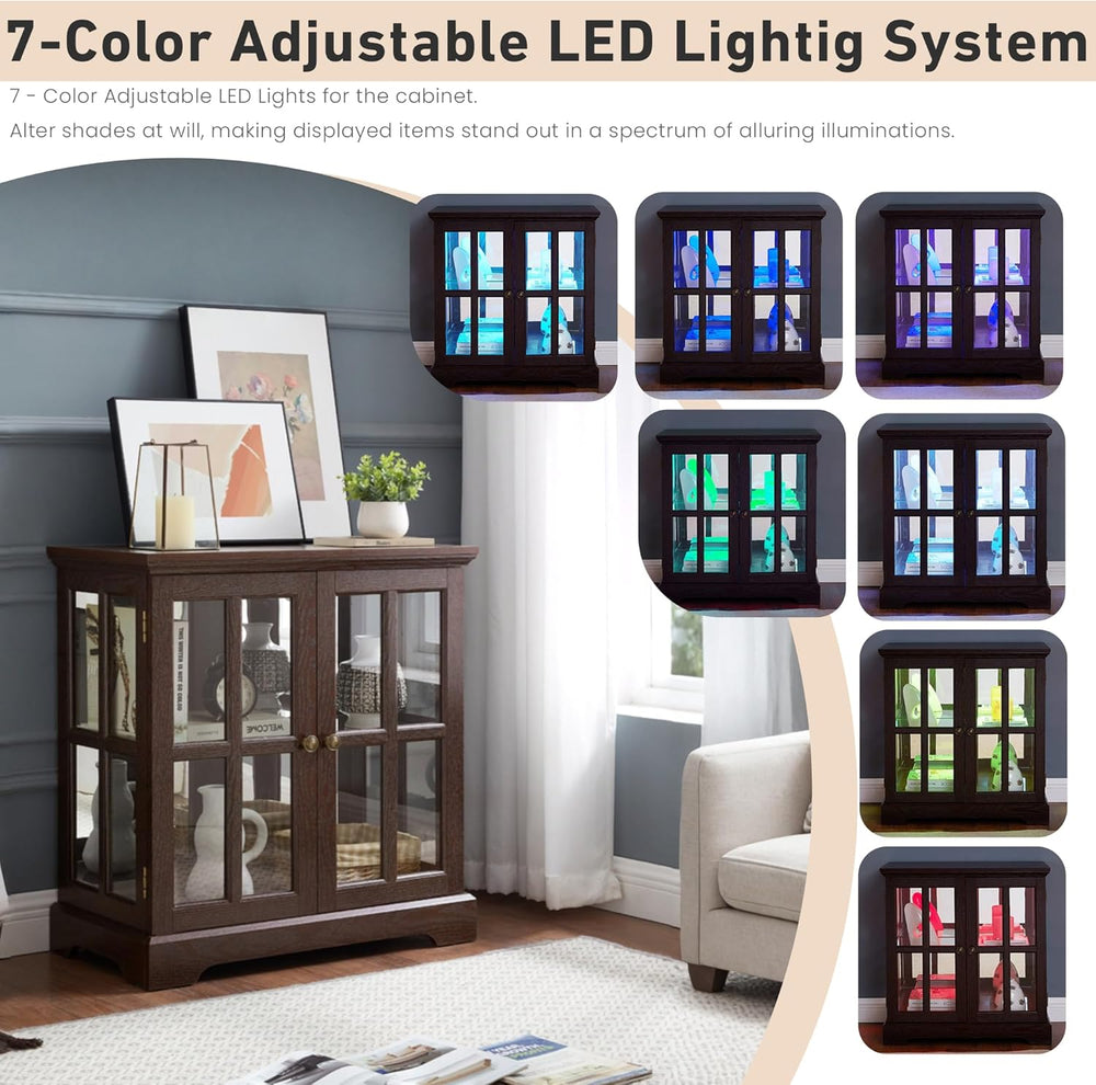 32" H LED Accent Curio Cabinet with 7 Color Lights for Collectibles, Mod...