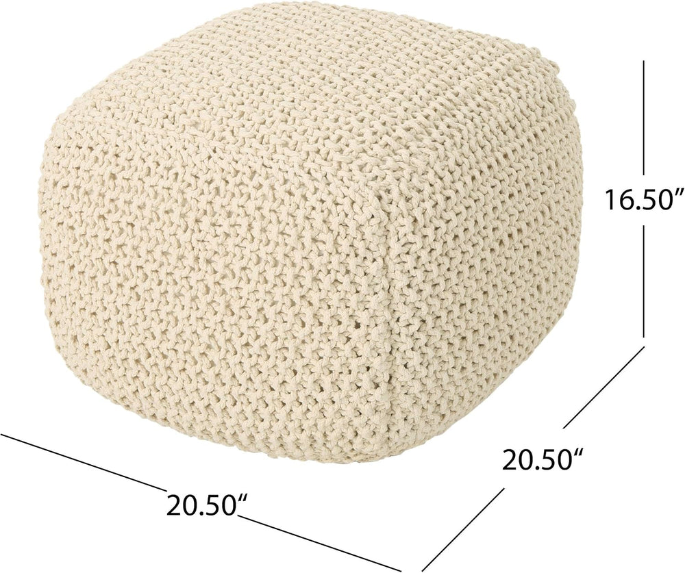 Christopher Knight Home Knox Knitted Cotton Pouf, Beige