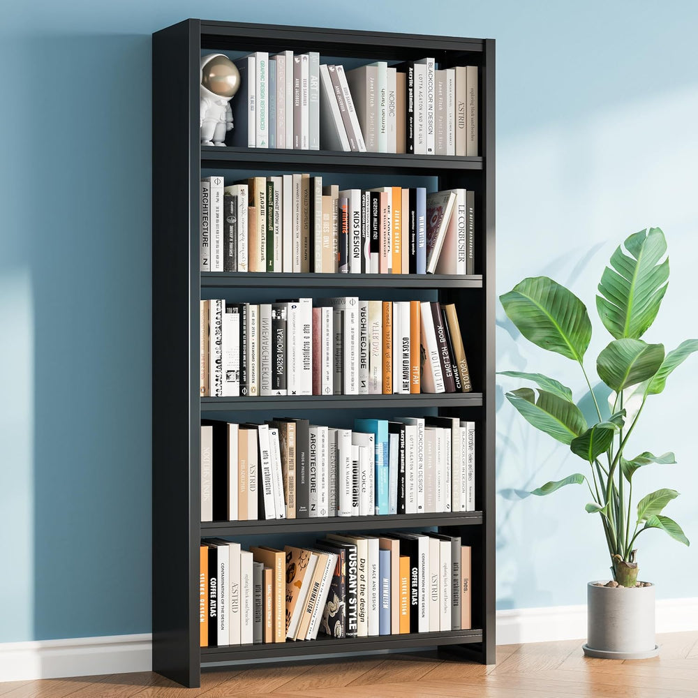 5 Tier Metal Bookshelf, Black 69" Tall Bookcase, Large Heavy Duty Book S...
