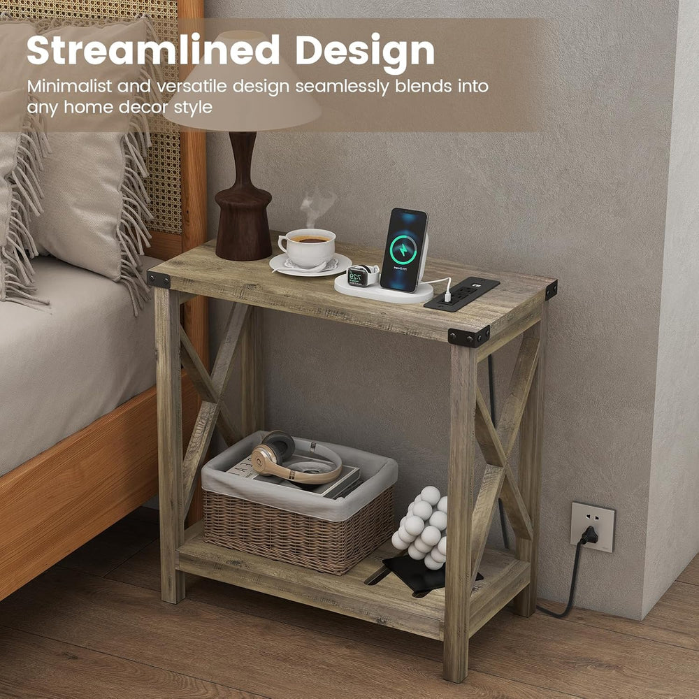 Hadulcet Farmhouse End Tables Living Room Set of 2 - Narrow Side Table with C...