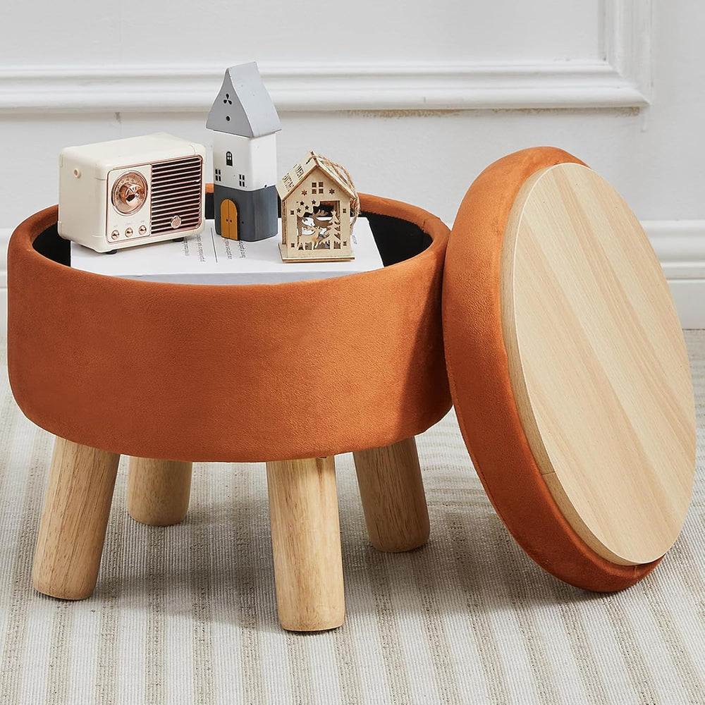 Small Foot Stool Ottoman with Storage, Velvet Ottoman Foot Rest for Couch, Ro...