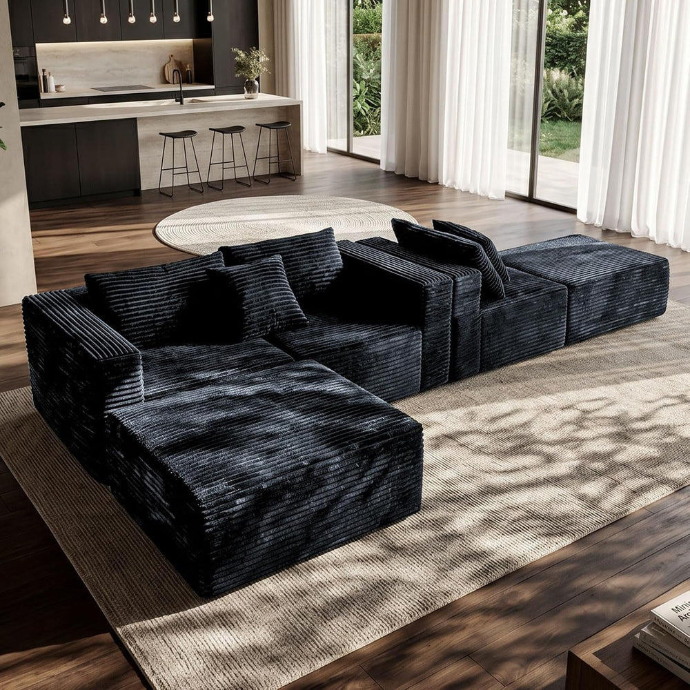 110" Modular Sectional Sofa with 2 Ottomans, U Shaped Cloud Couch for Li...