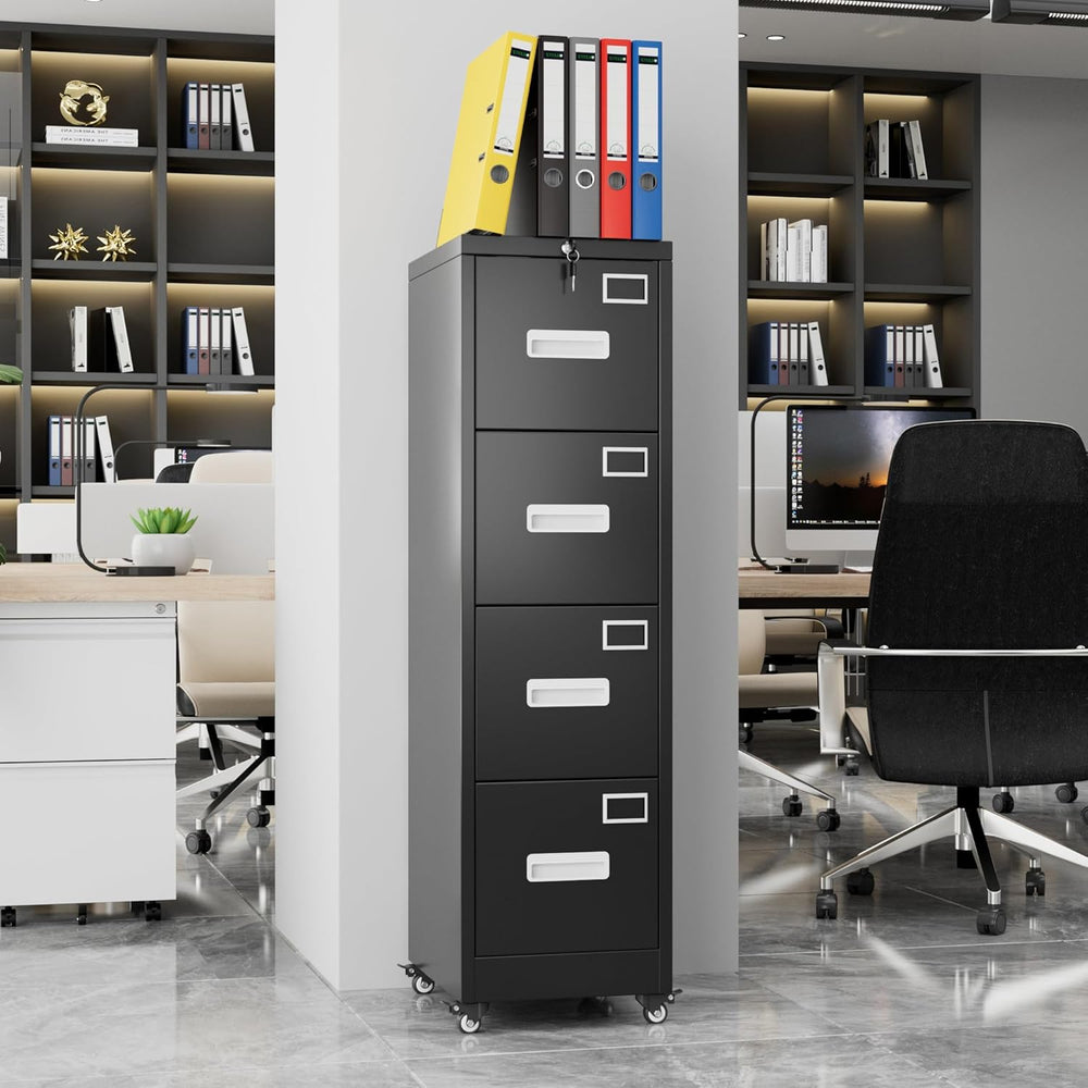 METAN 4 Drawer Metal File Cabinet with Lock, Mobile Heavy Duty Steel Filing C...