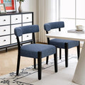 Modern Dining Chairs Set of 2, Upholstered Kitchen & Dining Room Chairs, Mid Century Modern Wooden Dining Chairs Oversized Sturdy Fabric Rounded Chairs Curved Back, Blue