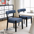Modern Dining Chairs Set of 2, Upholstered Kitchen & Dining Room Chairs, Mid Century Modern Wooden Dining Chairs Oversized Sturdy Fabric Rounded Chairs Curved Back, Blue
