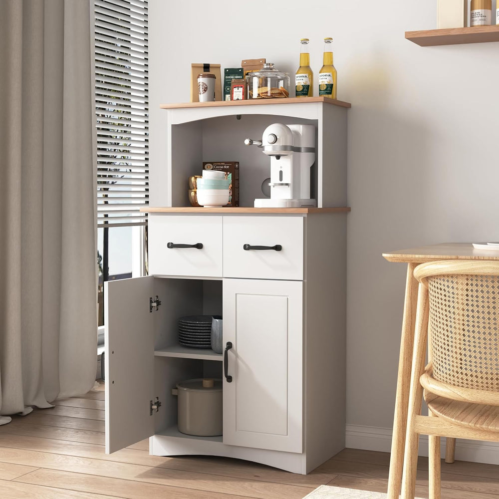Spaco Microwave Cabinet with Storage,Modern Kitchen Pantry Storage Cabinet wi...
