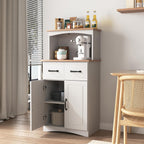 Freestanding Kitchen Pantry with Dawer & Shelf, Double Door, Rectangular Storage Cabinet, Modern Minimalist, for Living Room, Dining Room, White