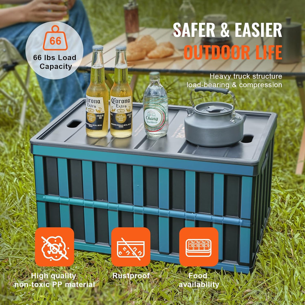 VEVOR 65L Collapsible Storage Bins with Lids 3 Packs, Stackable Utility Crates with Handles, Large Folding Containers for Organizing Tools, Books, Food, Drinks, Camping&Transport