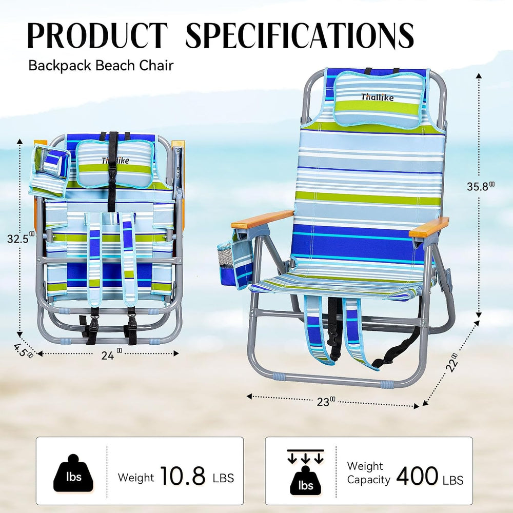 Backpack Beach Chair Wide Seat High Back Folding Camping Chair for Adults 5-P...