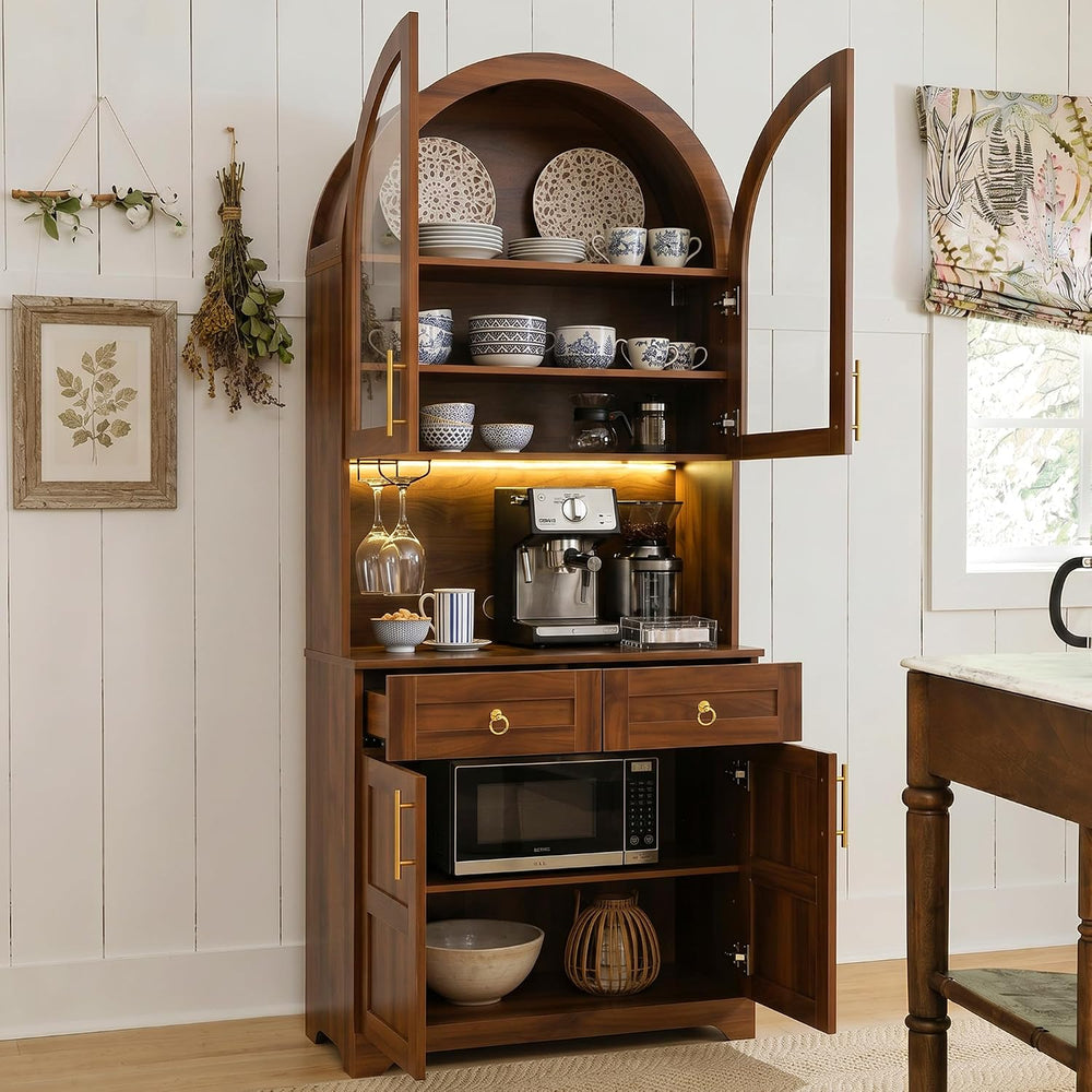 Merax 74.8'' Tall Arched Kitchen Pantry Cabinet, Mid-Century Modern K...