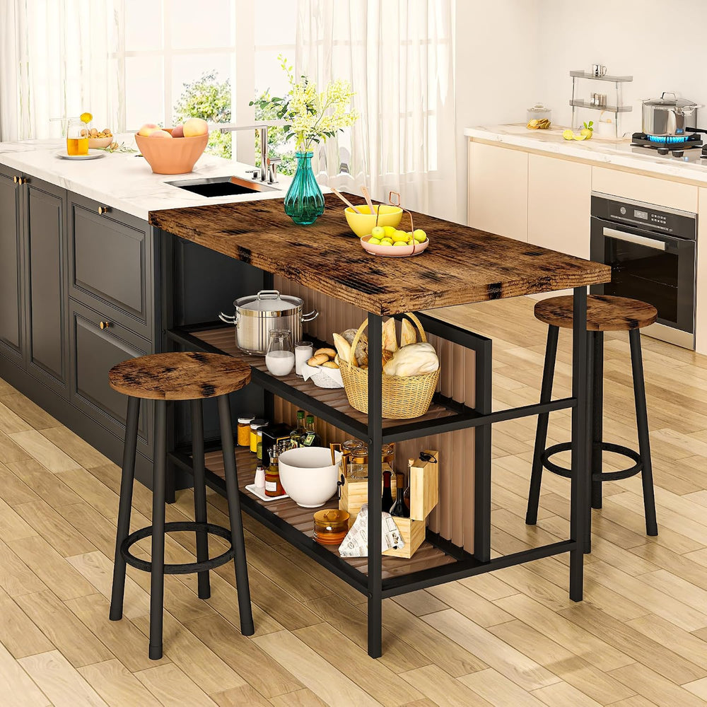 DKLGG Kitchen Island with Seating & Storage, Farmhouse Dining Table Set f...