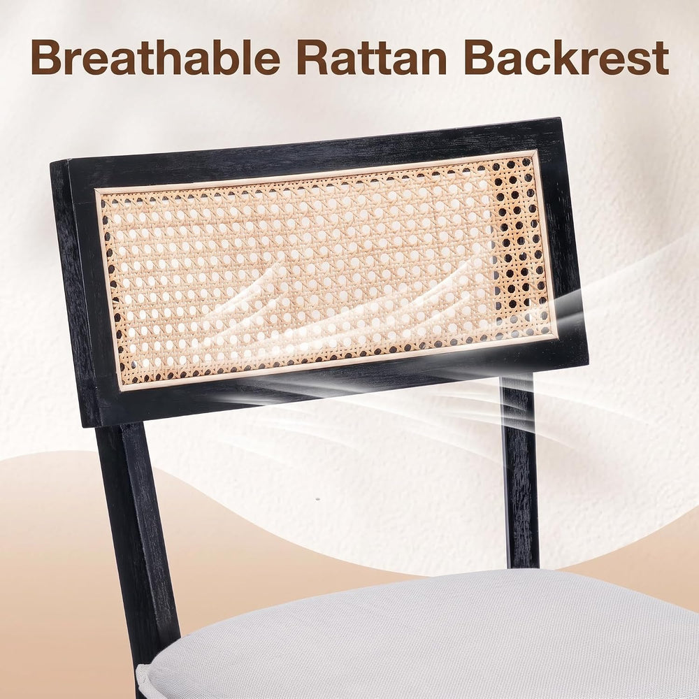 Rattan Counter Height Bar Stools Set of 2, 26" Wooden Bar Stools