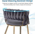 KCC Velvet Dining Chairs Set of 6, Gold Modern Dining Chair with Metal Legs, Woven Upholstered Dining Chairs for Dining Room, Kitchen, Vanity, Living Room (Gray)