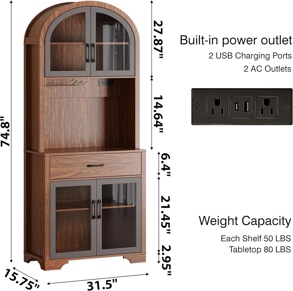 Arched Kitchen Pantry Cabinet, Kitchen Hutch Storage Cabinet with Countertop ...