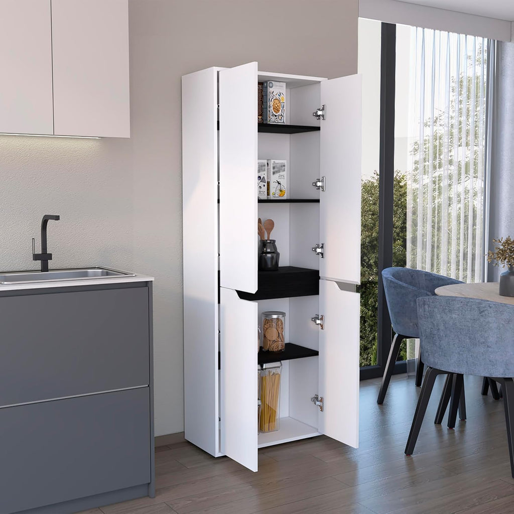 4-Door Kitchen Pantry Organizer Cabinet, Wooden Cupboard Credenza Bufffet Serving with Storage Shelves, Freestanding Hutch for Kitchen, Dining Room,White