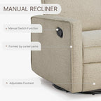 Upholstered Recliner Swivel Glider Nursery Chair Reclining Performance Fabric Rocker with Metal Base,Basketweave,Oat