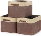 HNZIGE Large Fabric Storage Bins (3 Pack) Canvas Baskets for Storage Clothes Toys, Closet Baskets with Handles for Organizing Baby Nursery Closet Shelves Organization(Gold&Brown, 15" X 11" X 9.5")