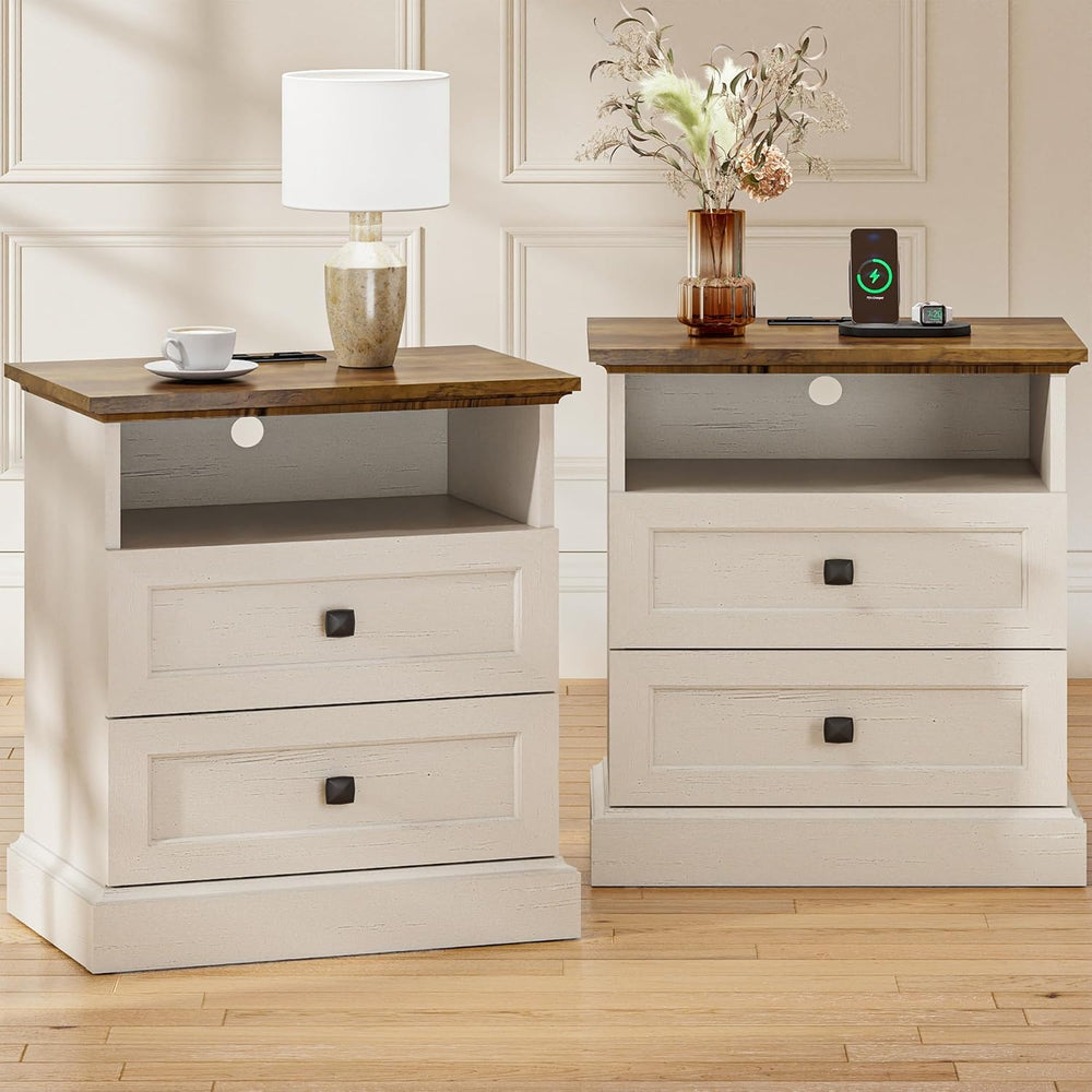 24.5" Farmhouse Night Stand Bedside Table with 3 Drawer for Bedroom | Se...