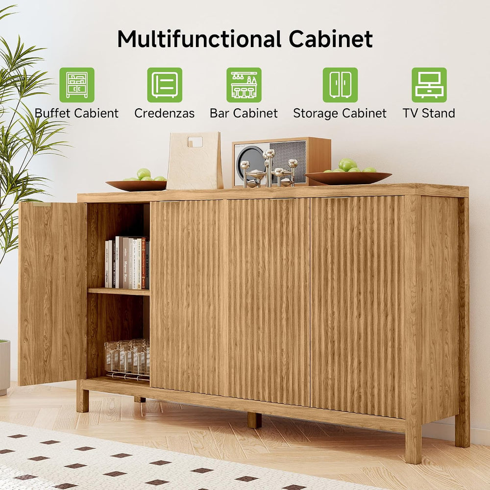 Real Relax Fluted Sideboard Buffet Cabinet with Storage, 55" Modern Side...