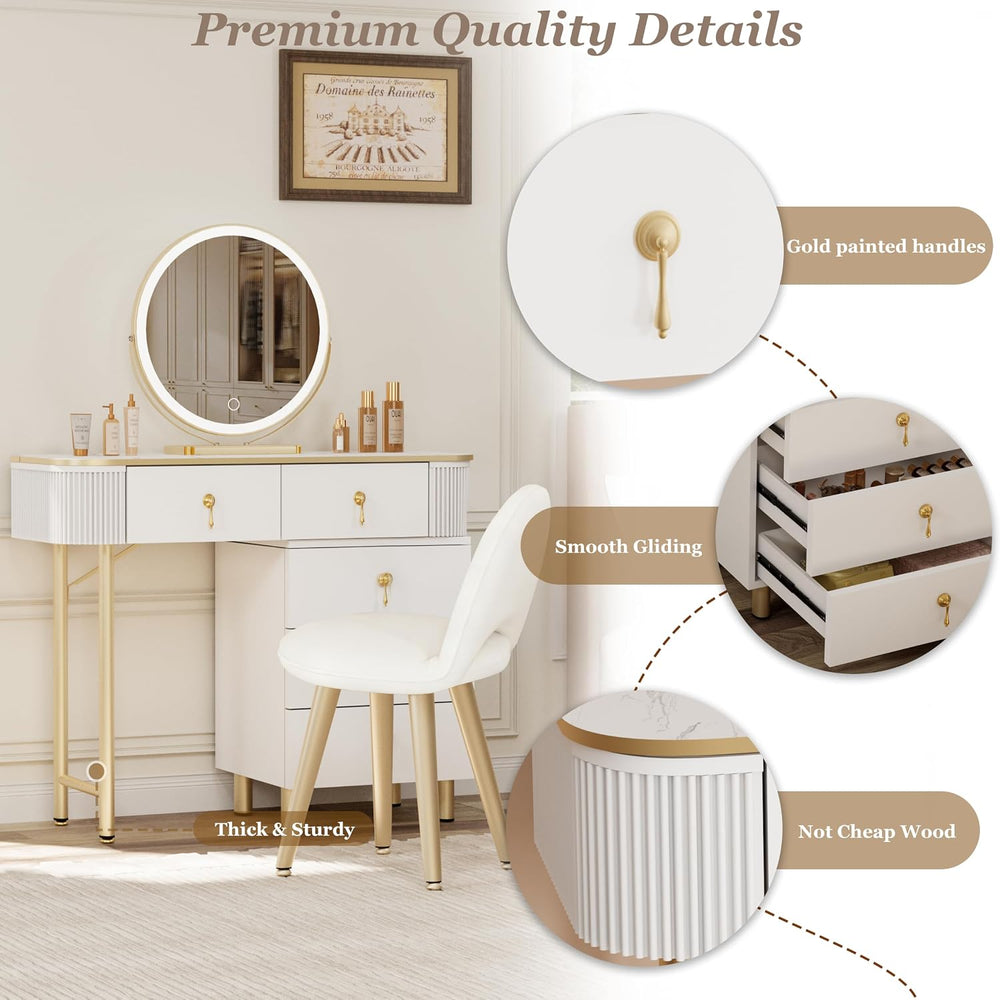 Royal Windsor Vanity Desk with LED Mirror & Chair, Flexible for Bedroom |...