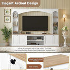 Farmhouse Arched Entertainment Center Wall Unit with Bookshelf, Large TV Stand with Wood Grain for TVs Up to 70", 91inch Media Console with Adjustable Shelves for Living Room (White/F1)