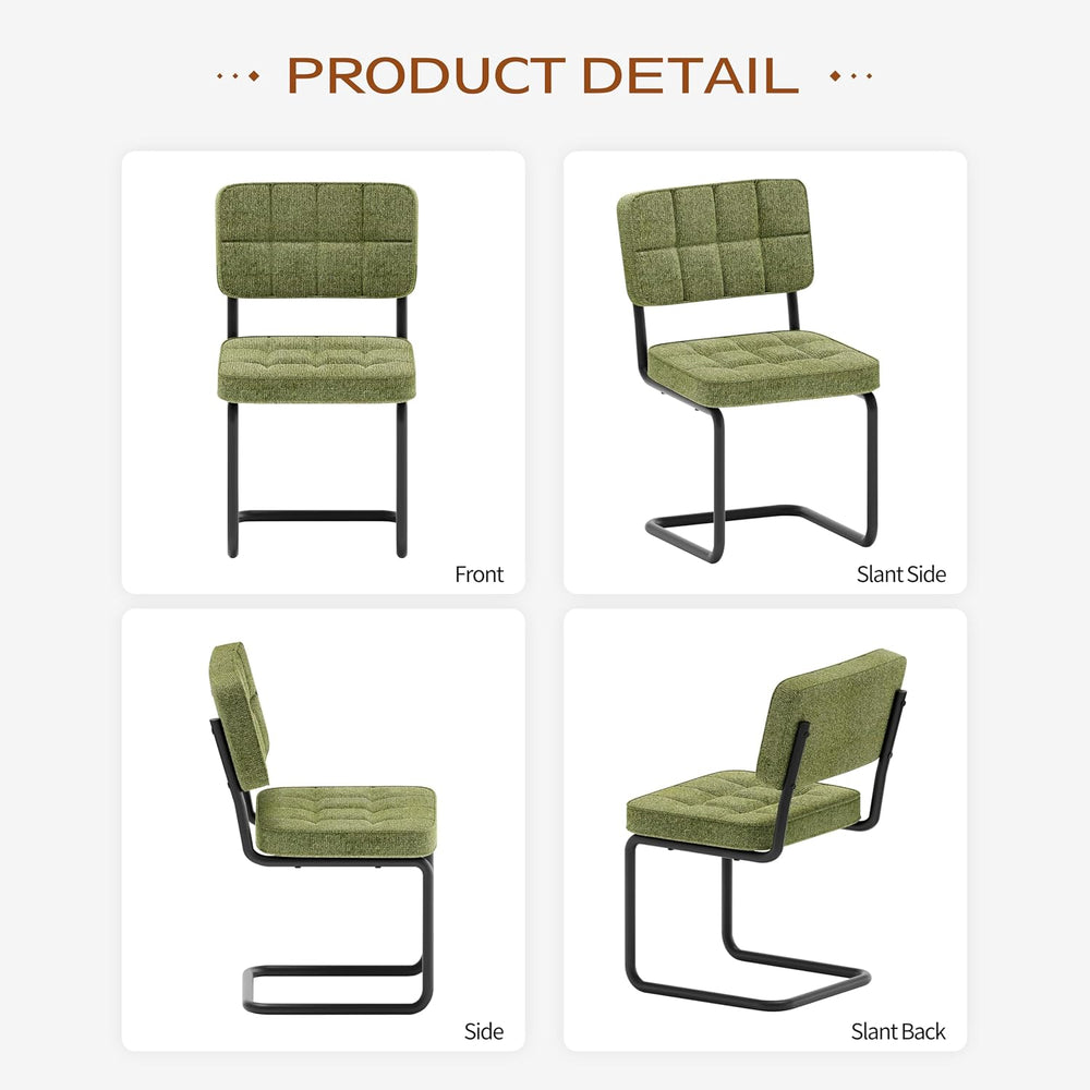 Mid-Century Modern Dining Chairs Set of 2 with Metal Legs, Green | Upholstere...