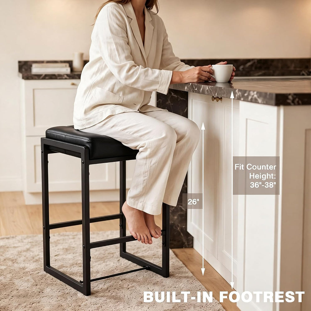 LSSBOUGHT 26 Inch Backless Bar Stools Set of 2, Modern Faux Leather Counter S...