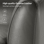 HULALA HOME Genuine Leather Swivel Barrel Chair with Solid Wood Base, Grey | Transitional Round Swivel Accent Chair with Flared Armrests, No Assembly Required, for Living Room Bedroom Reading Relaxation