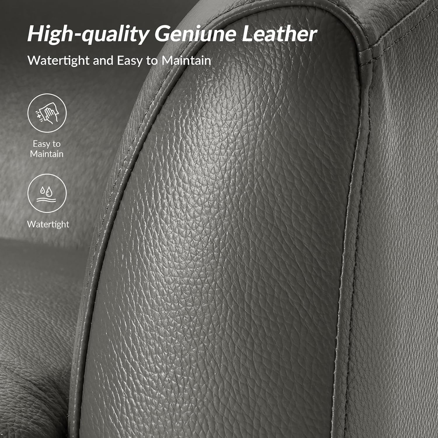 HULALA HOME Genuine Leather Swivel Barrel Chair with Solid Wood Base, Grey | Transitional Round Swivel Accent Chair with Flared Armrests, No Assembly Required, for Living Room Bedroom Reading Relaxation