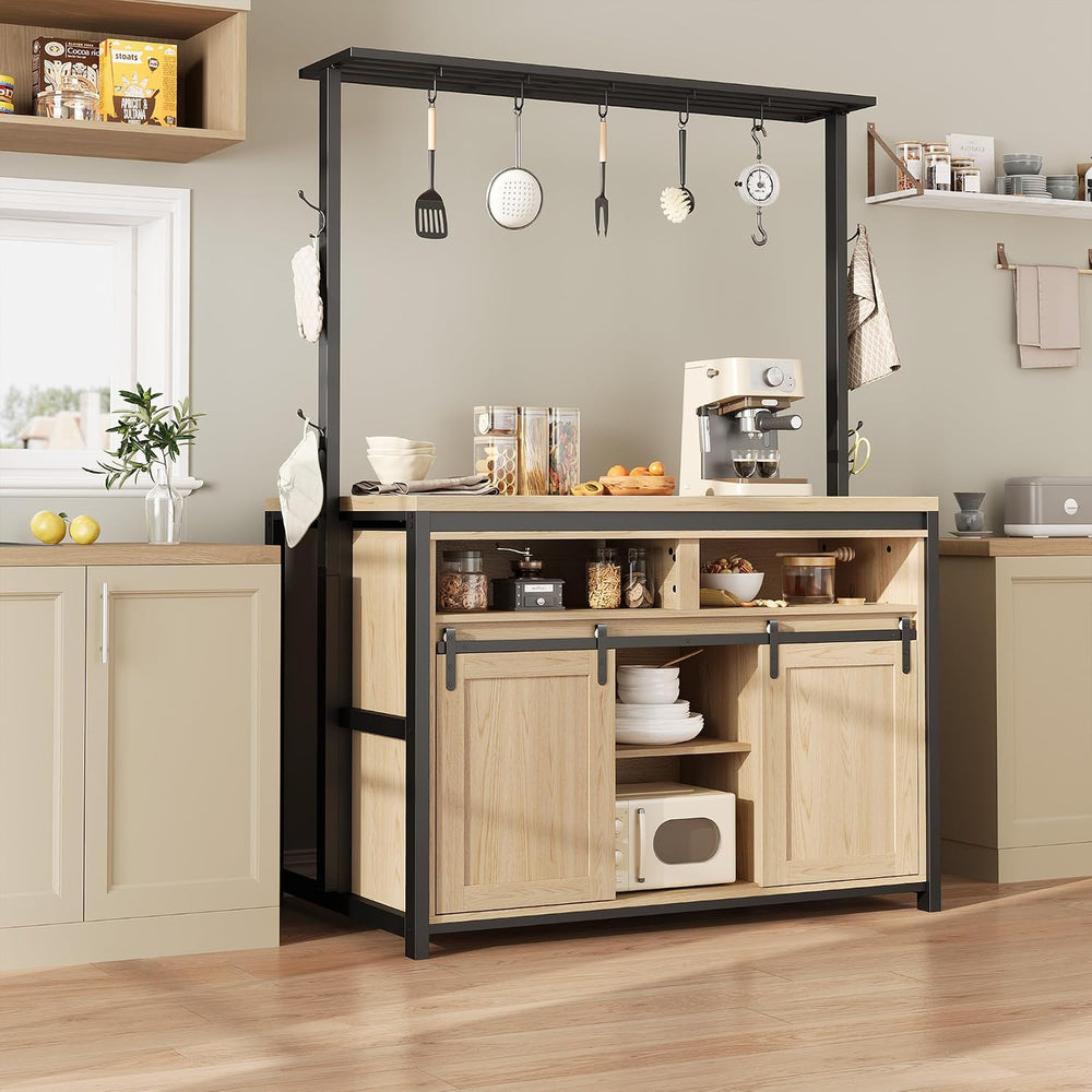 42'' Kitchen Island with Charging Station - Sliding Barn Door & 3...
