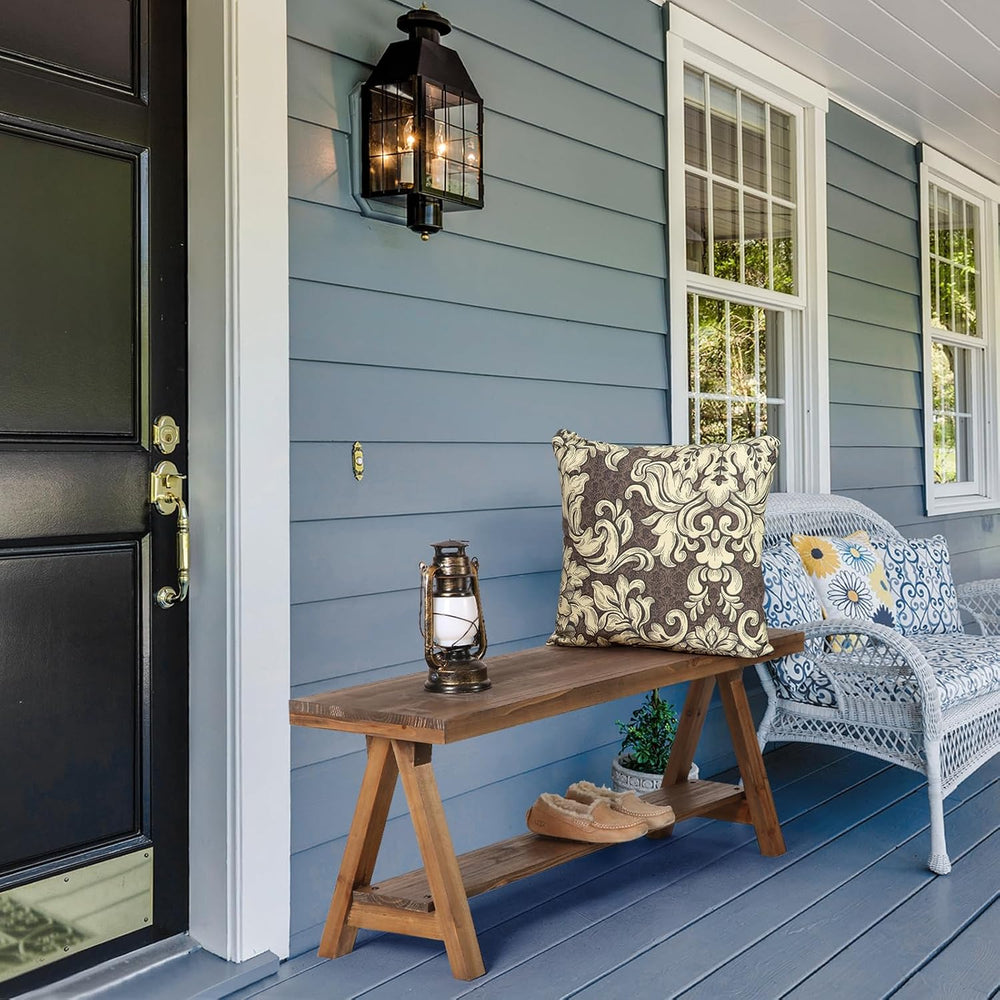 Wnutrees 43" Farmhouse Solid Wood Bench, Rustic Indoor Storage Bench | E...