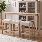 DUHOME 4 Piece Bar Table Set with Power Outlet，Dining Table Set | Industrial Breakfast Table with 3 Padded Stools Solid Wood Counter Height Bar Set for Living Room, Dining Room Natural