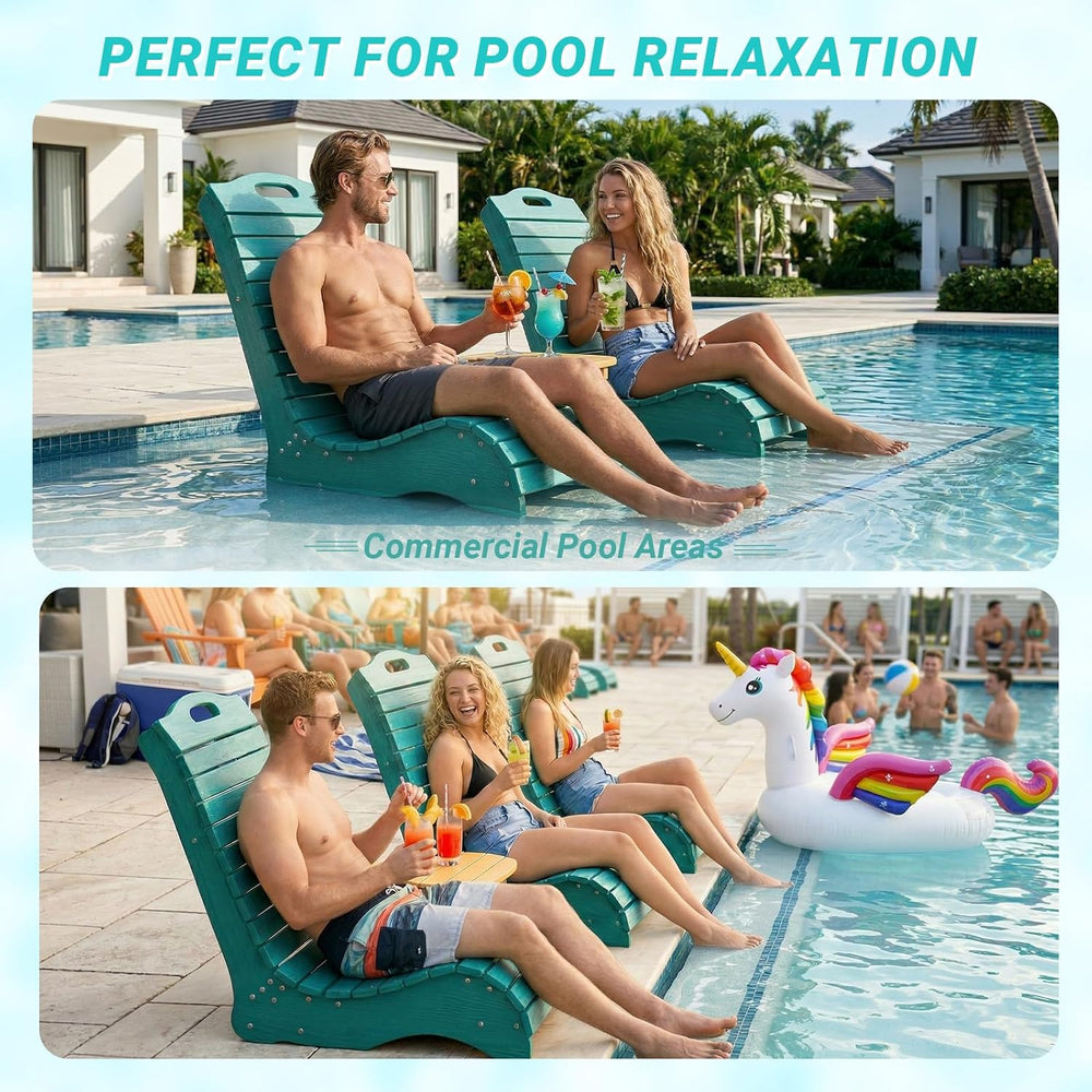 Skybright HDPE Pool Lounge Chairs Set of 2, in-Pool Chaise Lounge Outdoor wit...