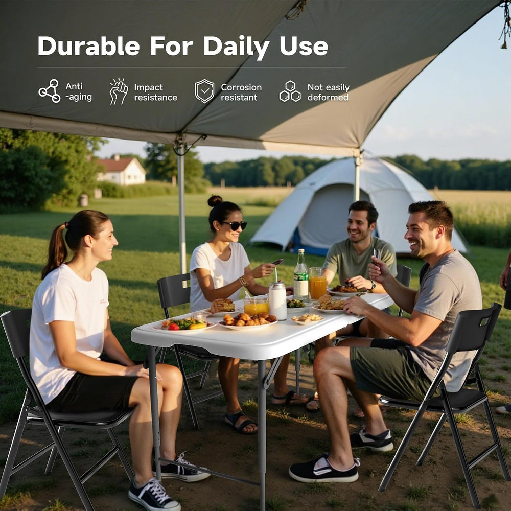 4FT Folding Table Set with 4 Folding Chairs, Heavy Duty 400 lbs Table & 3...