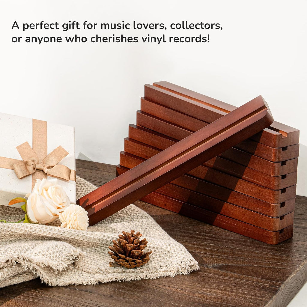 Axeman Wood Vinyl Record Shelf Wall Mount, Floating Shelves for LPs, CD, Album Holder Wall Display, Elegant Wooden Ledge for Vinyl Record Storage, Vintage Home Decor - 8 Pack, Brown