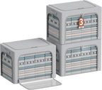3Pack Clothes Storage Bins - Oxford Frame Storage Box Foldable Stackable Storage Organizer with 3 Openings Design, Metal Frame, Clear Window, Carry Handles (66L-19.7 * 15.7 * 13, Grey)