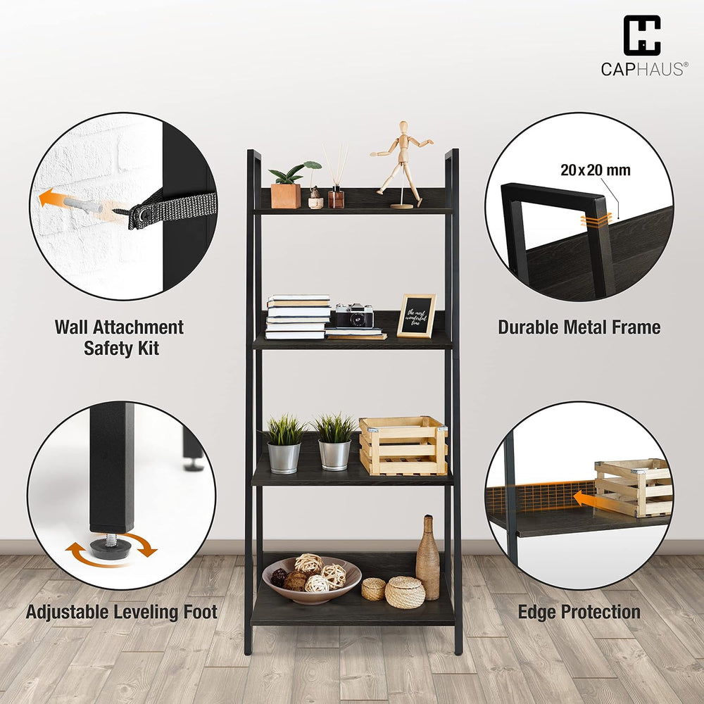 CAPHAUS 4 Tier Ladder Bookshelf, 24 Inch Width Free Standing Shelf, Bookcase ...