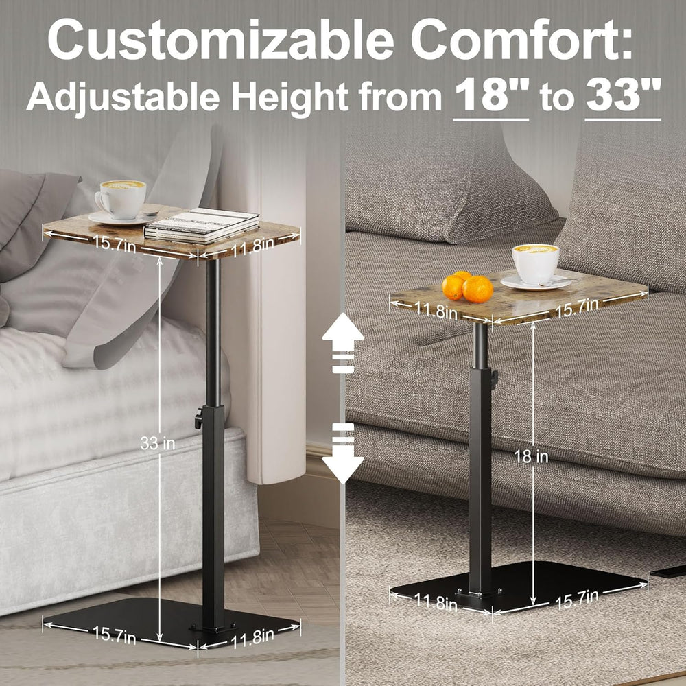 TV Tray Table Adjustable Height Swivel Couch Table with Heavy Metal Base | Sl...