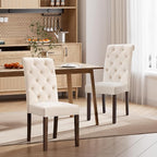 Dining Chairs Set of 4, Button Tufted Parsons Upholstered Chairs with Solid Wood Legs, Mordern Fabric Kitchen Chairs for Dining Room, Beige