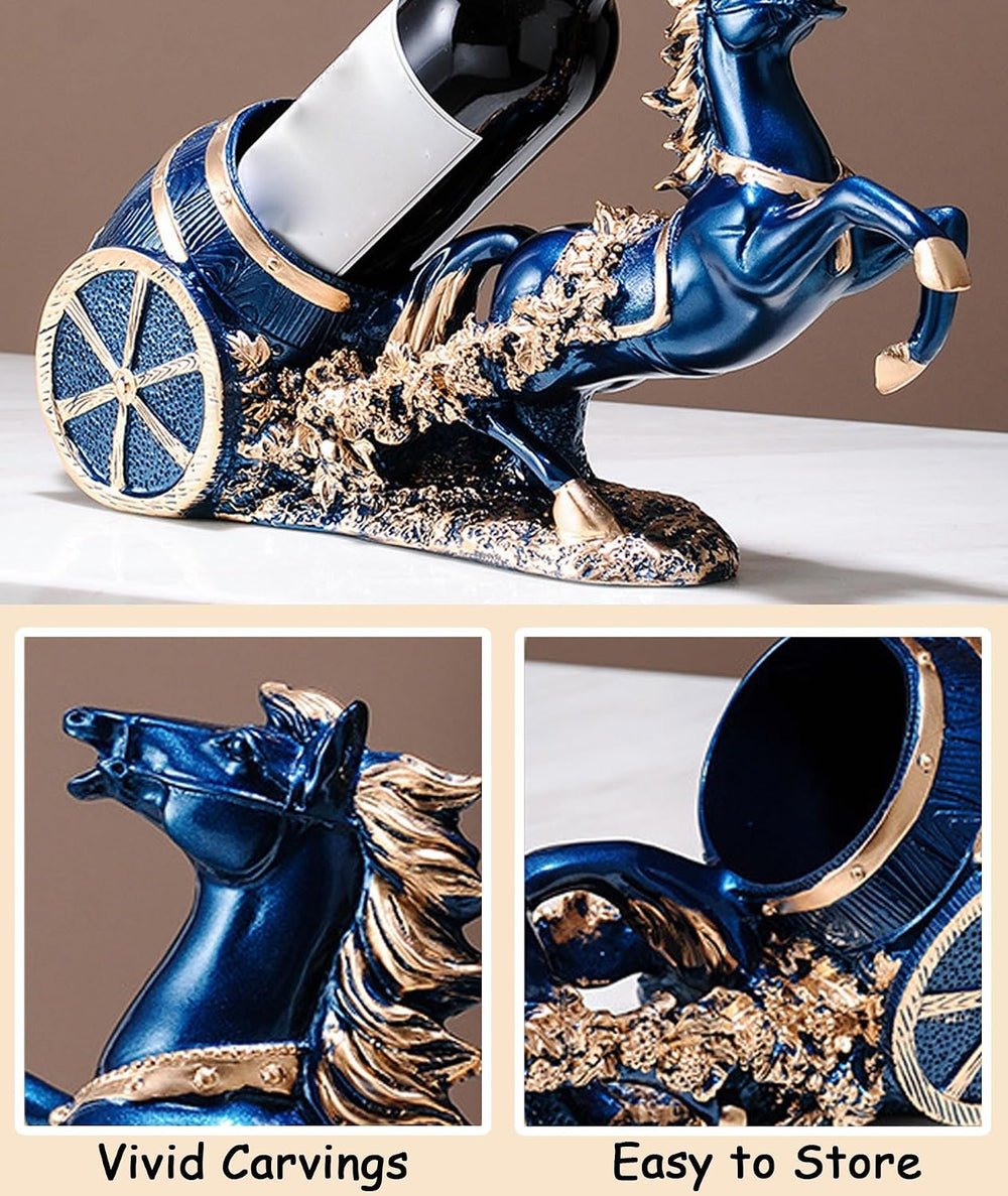 Horse Wine Bottle Holder,Decorative Wine Bottle Display,17.3x8.6x5.5in,Blue |...