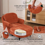 59.8" Chaise Lounge Chair Indoor, Chenille Reading Chairs | Side Pocket, Upholstered Chaise Lounge for for Bedroom, Living Room& Apartment ,Sturdy Frame, Orange