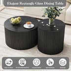 Nesting Coffee Table Set of 2, Modern Round Black Wood Coffee Table with Built-in Storage, Mid-Century Accent Side Table for Living Room, Kitchen, Small Apartment