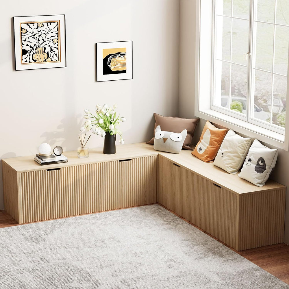 L Shaped Corner Dining Bench – Backless Breakfast Nook Bench with Hidden Stor...