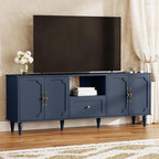 67” Mid-Century Modern TV Stand for 75+ inch TVs, Wood Entertainment Center with Storage Drawer, Long Media Console with Adjustable Shelves, Blue TV Cabinet for Living Room, Bedroom