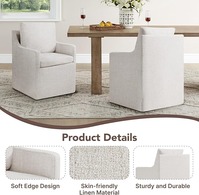 Upholstered Dining Chairs Set of 1, Modern Dining Room Chairs with Casters &a...