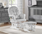 Glider and Ottoman White Wood and Gray Fabric