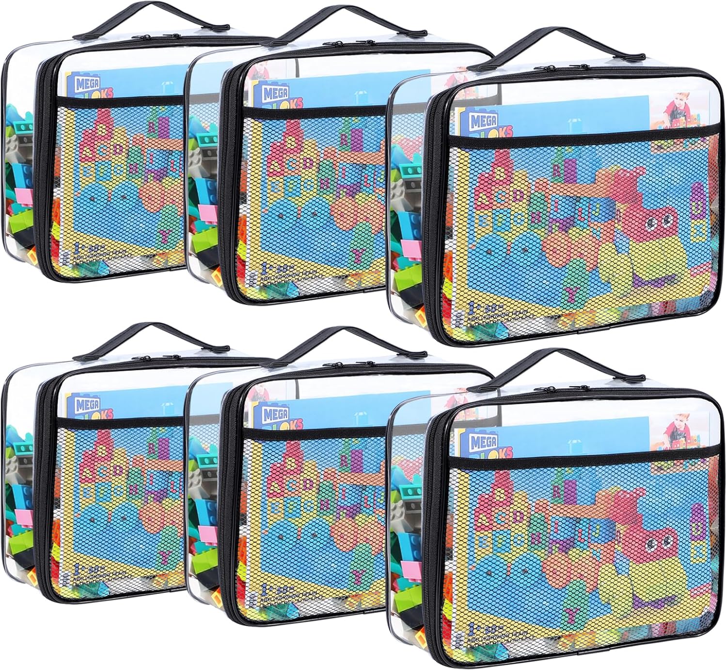 6 Pack Toy Storage Bags, Reusable Clear Board Game Storage, Waterproof PVC Organizer, Toy Storage Organizer Bags with Zipper with Name Tag and Manual Pockets Small Size