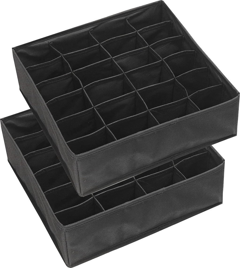 Simple Houseware 2 Pack Closet Sock Organizer, 24 Cell Drawer Divider, Black