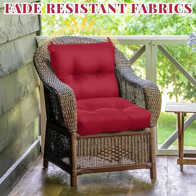 Geetery Outdoor Chair Cushions Set of 4 for Patio Lawn Furniture Wicker Rocking Dining Chairs 42x21x4 Inch High Back Seat Pads Replacement with Ties Weather-Resistant Fade-Resistant Indoor(Dark Red)
