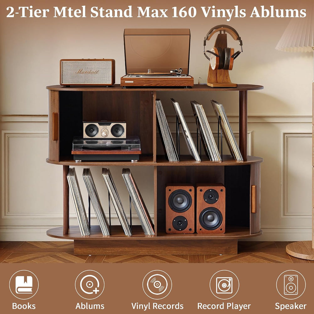 40" Mid Century Record Player Stand Storage Cabinet with, Turntable Stan...